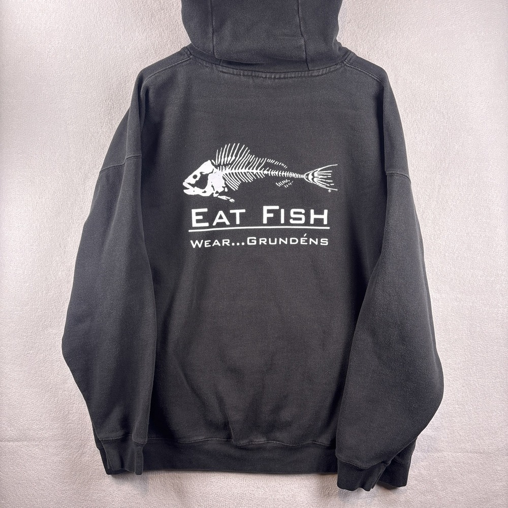 Eat Fish, Wear Grundens Skeleton Hoodie XL Faded Black